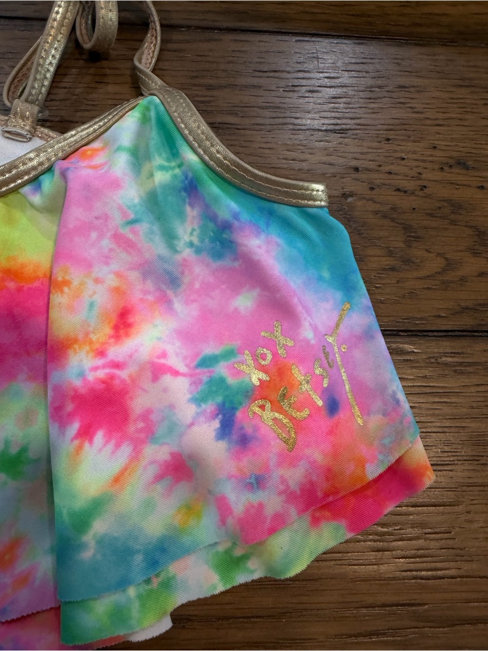Betsey Johnson Girls' Multicolor Tie-Dye Bikini with Gold Trim M - Picture 2 of 6